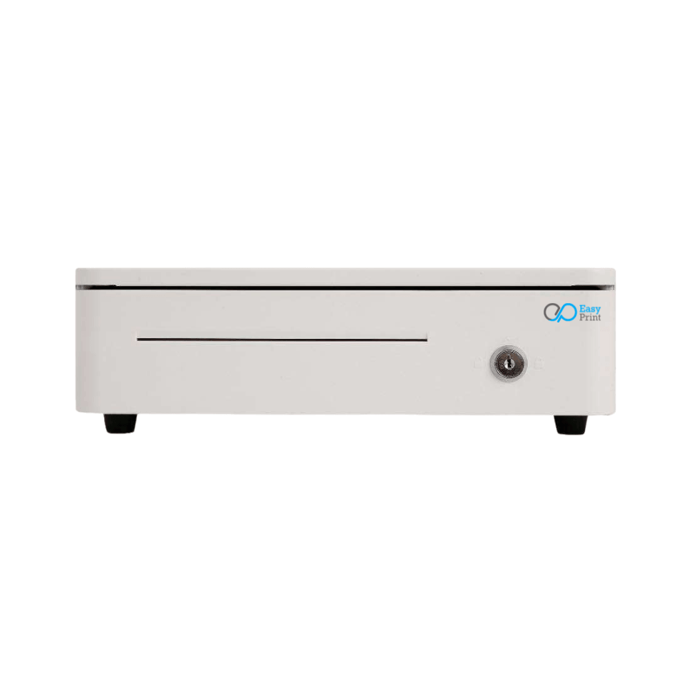 ลิ้นชักเก็บเงิน EASYPRINT รุ่น CD-330 สีขาว 4 ช่องธนบัตรขนาดใหญ่ 4 ช่องเหรียญ RJ11 12/24V